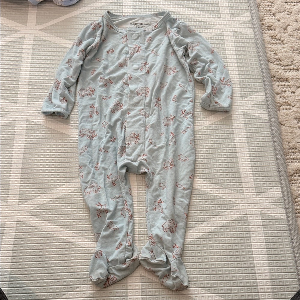 Magnetic Me Sky Blue Dinosaur Print Footie 3-6 Months Modal